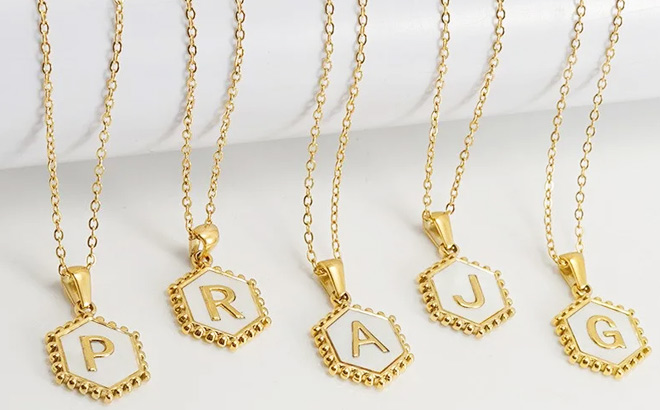18K Plated Hexagonal Shell Letter Necklace