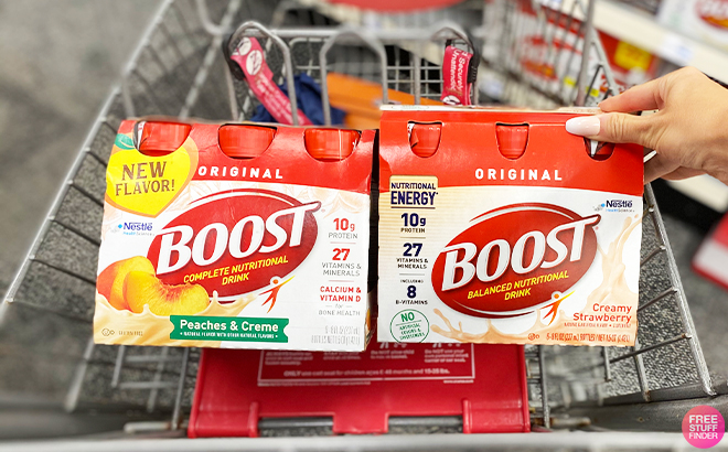 2 Boxes of Boost Original Nutritional Drinks 6 Pack on a Cart