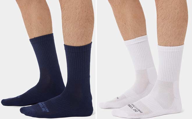 32 Degrees Comfort Crew Socks Mens White Black Heather Gray and White Collage