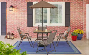 7 Piece Outdoor Dining Set with Umbrella and Base