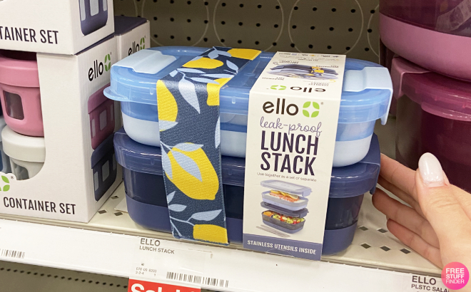 A Person Holding an Ello Plastic Lunch Stack Container 2 Pack