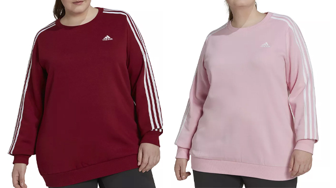 Adidas Stripe Fleece Sweatshirt Red on the Left Pink on the Right