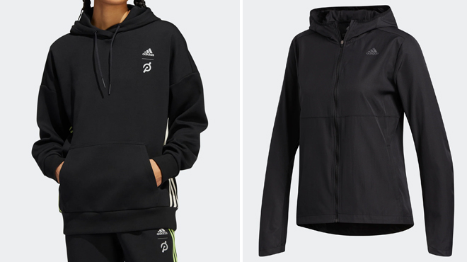 Adidas Women's Capable of Greatness Hoodie on the Left and Adidas Women's Hooded Wind Jacket on the Right