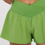 Aerie Crossover Flowy Shorts in green lawn color