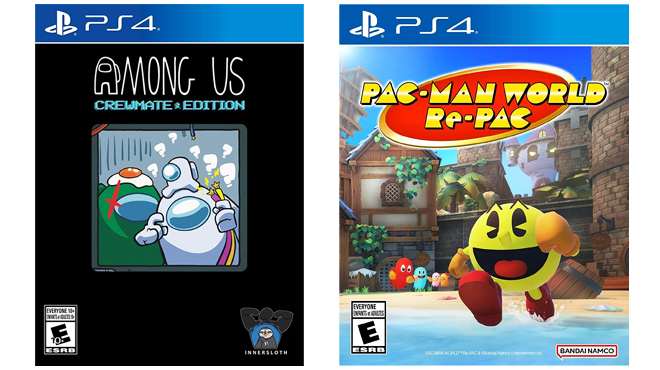 Among Us Crewmate Edition PS4 Game on the Left and PAC MAN World Re PAC PS4 Game on the Right