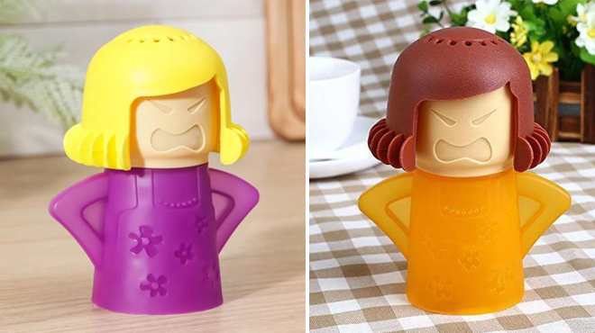 Angry Mama Microwave Cleaner in Purple and Yellow Colors