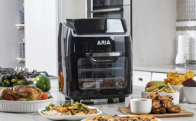 Aria Air Fryers 9 4 liter Black Oven with Rotating Rotisserie