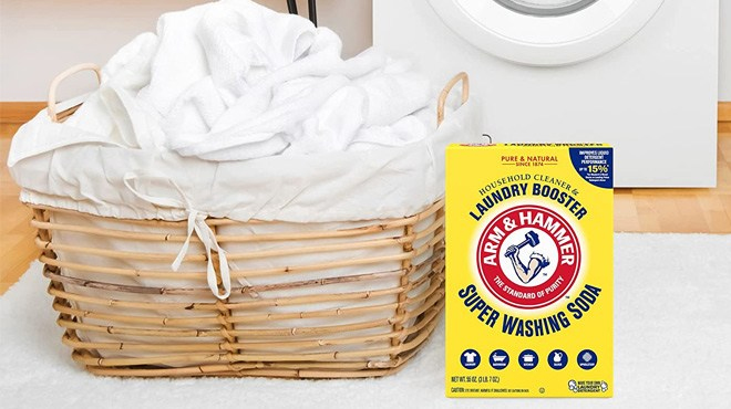 Arm Hammer Super Washing Soda Laundry Booster Cleaner 55oz Box with Basket