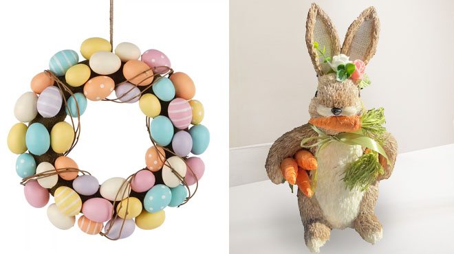 Ashland Bright Easter Egg Wreath and Easter Bunny with Carrots Accent