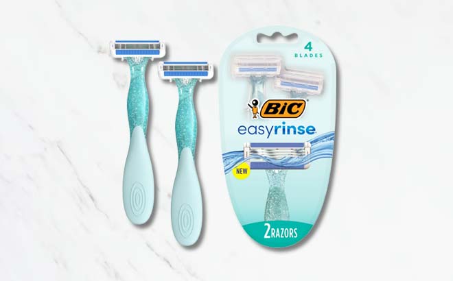 BIC EasyRinse Womens Razors on top of Marble Table