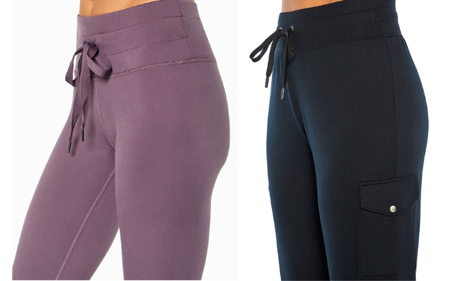 Balance Collection Jogger Leggings in Violet on the Left and Back on the Right