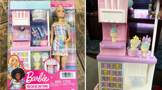 Barbie Doll Ice Cream Shop Playset on the Left and a Playset Without Box on the Right