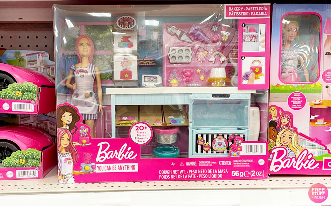 Barbie Doll and Accessories Bakery Playset on a Store Shelf