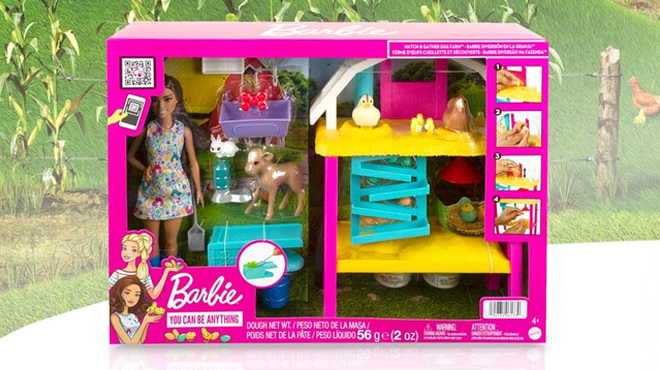 Barbie Doll and Egg Farm Playset on a Table