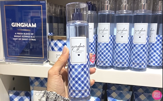 Bath Body Works Gingham Signature Collection Fragrance Mist Held in Hand