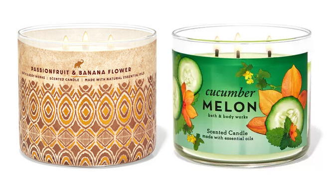 Bath Body Works Passionfruit Banana Flower and Cucumber Melon 3 Wick Candles
