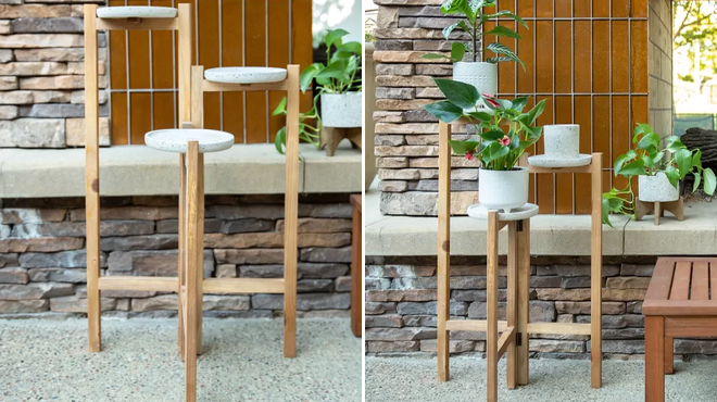 Benbow Terrazzo Wood 3 Tiered Plant Stand