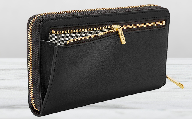 Black Liza Zip Leather Wallet