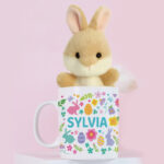 Blue Floral Easter Personalized Name Mug Bunny Plush Toy