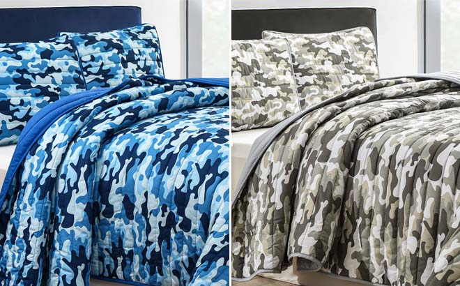 Blue Navy with Gray White Camouflage Quilt Sets