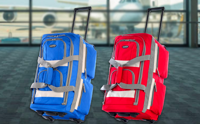 Blue and Red Rolling Duffel Bags