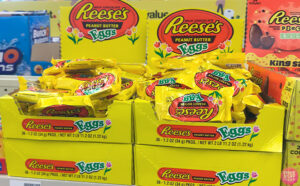 Boxes of Reeses Candy on shelf