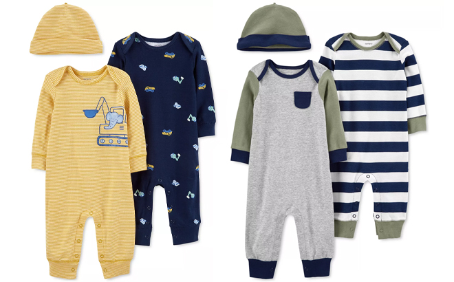Carters Baby Boys Construction Coveralls and Hat 3 Piece Set