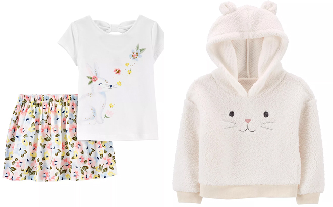 Carters Baby Girls Bunny 3 Piece Set And Hoodie