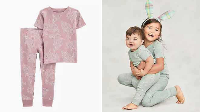 Carters Toddler Girls 2 Piece Pant Pajama Set Pink and Green