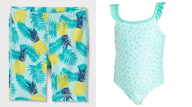 Cat Jack Toddler Girls Pineapple Print Swim Shorts Cat Jack Turquoise Blue and swimsuit