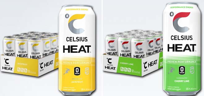 Celsius Heat Performance Energy Drink 12 Packs Jackfruit and Cherry Lime Collage