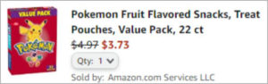 Checkout page of Pokeman Fruit Snack