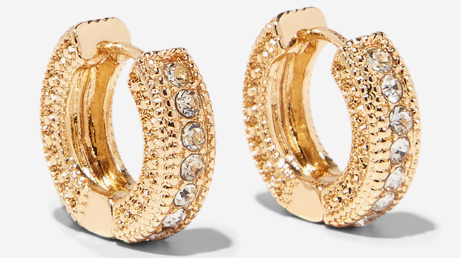 Claires Gold Crystal Embellished 15MM Huggie Hoop Earrings