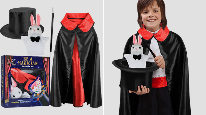 Click N Play Magician Costume for Kids with Cape Accessories Halloween Dress Up Pretend Play Set