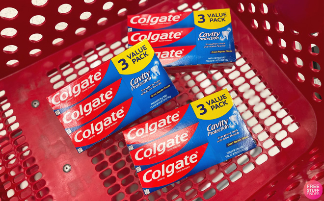 Three Colgate Cavity Protection Toothpaste 3 Pack on a Basket at Target