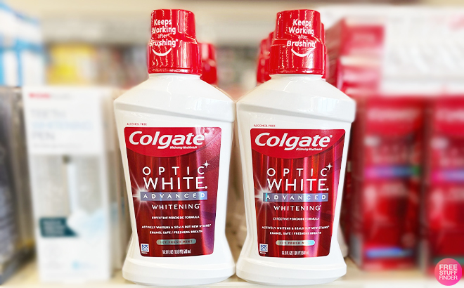 Colgate Optic White Mouthwash on a Shelf