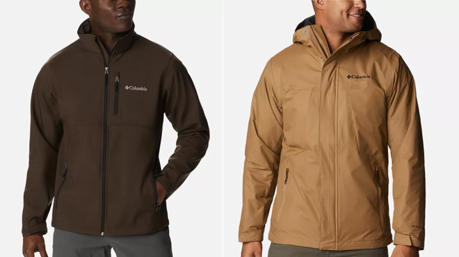 Columbia Mens Ascender Softshell Jacket on the left and Columbia Mens Interchange Jacket on the right
