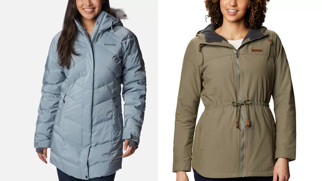Columbia Womens Lay D Down II Mid Jacket on the left and Columbia Womens Chatfield Hill Jacket on the right