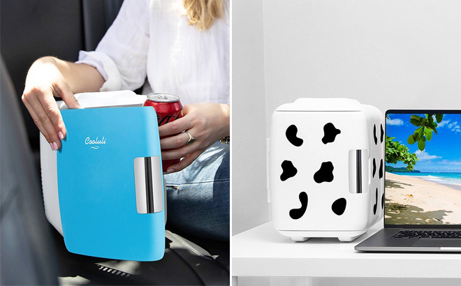 Cooluli Blue Cow Print Mini Fridge Cooluli Blue Cow Print Mini Fridge