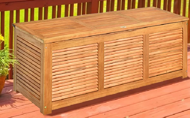 Costway 47 Gallons Solid Wood Deck Box
