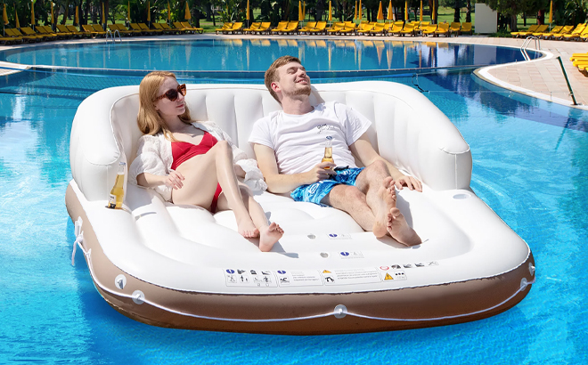 Costway Floating Island Inflatable Swimming Pool Float Lounge Raft with Canopy Costway Floating Island Inflatable Swimming Pool Float Lounge Raft with Canopy
