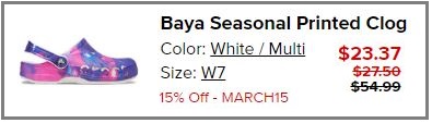 Crocs Baya Seasonal Printed Clogs Checkout Summary