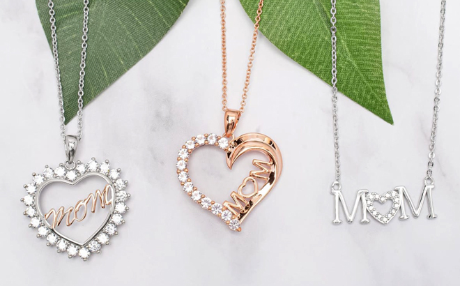 Cubic Zirconia MOM Heart Necklaces