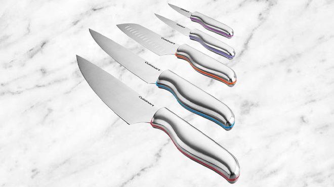 Cuisinart Classic Stainless Color Band 10 Piece Knife Set on a Granite Kitchen Countertop