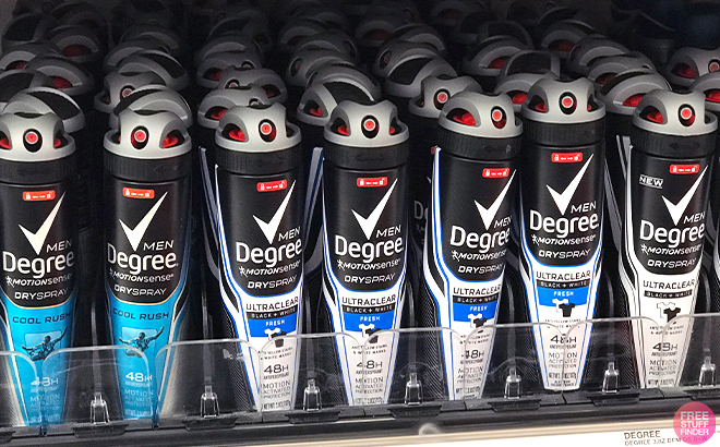 Degree Men Antiperspirant Sprays in shelf