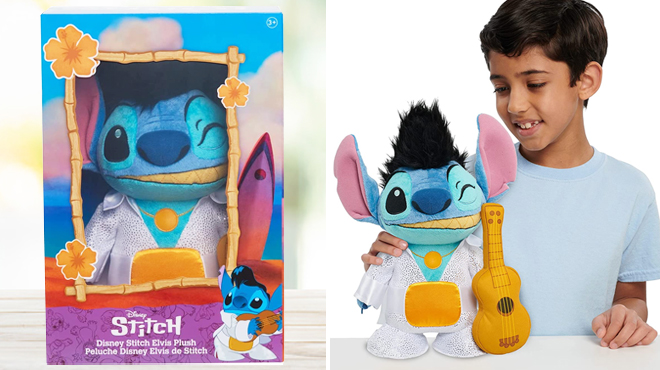 Disney Elvis Stitch on the Left and a Boy Holding the Same Item on the Right