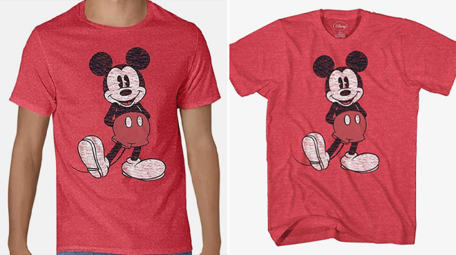 Disney Mens Full Size Mickey Mouse Distressed Look T Shirt