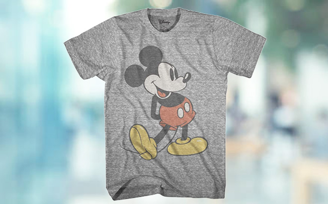 Disney Mens Giant Mickey Mouse Gray Graphic T Shirt