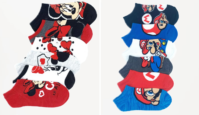 Disney Minnie Mouse 6 Pack Socks on a Gray Background
