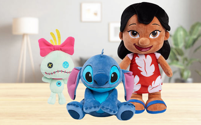 Disneys Lilo and Stitch 3 Piece Plush Set on a Table
